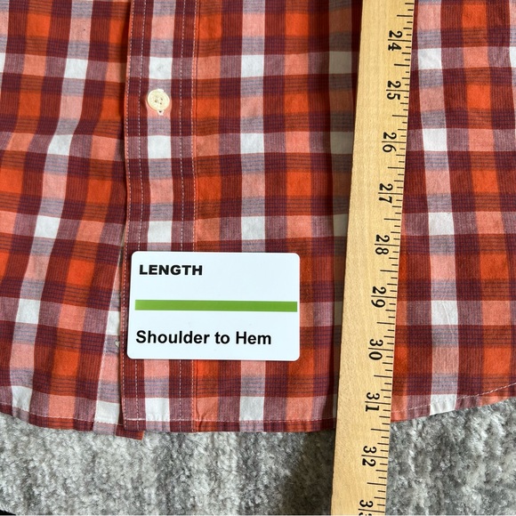 Chaps Ralph Lauren Button Shirt Easy Care Short Sleeves Orange Plaid Men Size XL - Picture 7 of 7